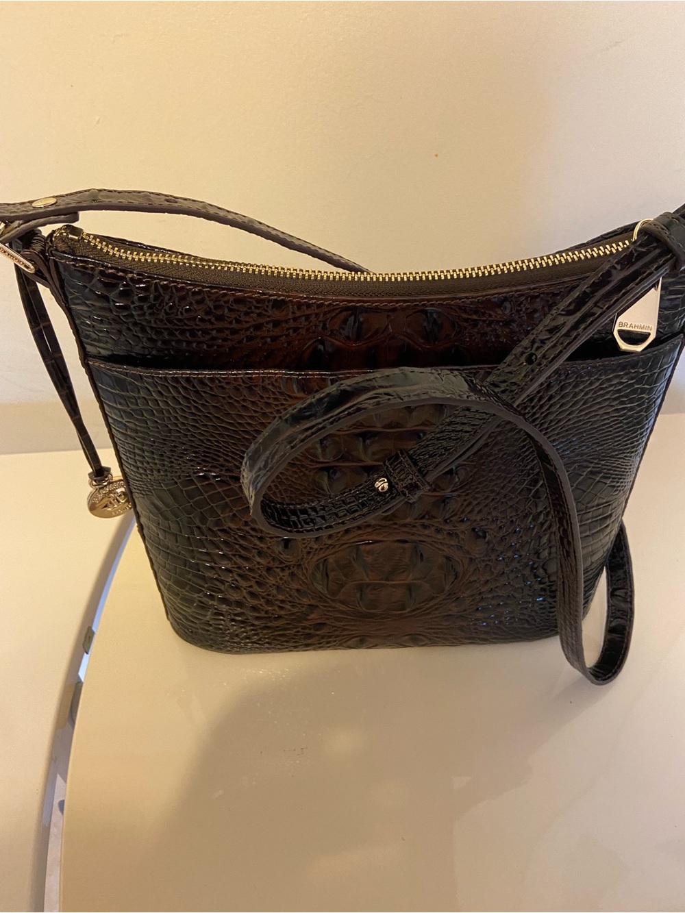 Brahmin Katie Pecan Melbourne Embossed Leather Shoulder Bag /Gold Hardware